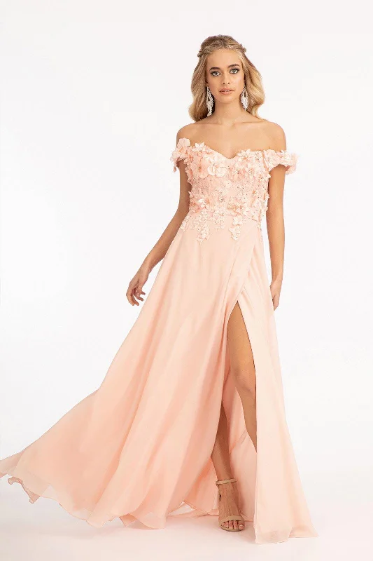 Long Off Shoulder Formal Chiffon Prom Gown