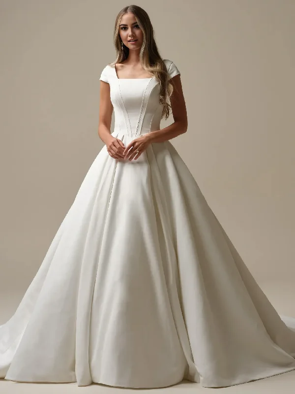 Wedding Dress A-Line Square Neck Short Sleeves Fantastic Bridal Gown Formal Wear Dresses