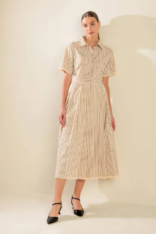 SHIFT IN PERSPECTIVE WOVEN MIDI DRESS