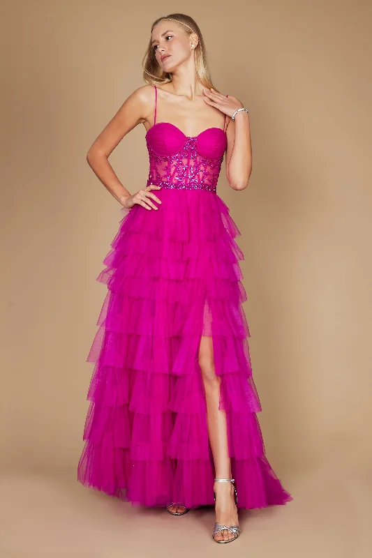 Long Fuchsia Corset Prom Ball Gown