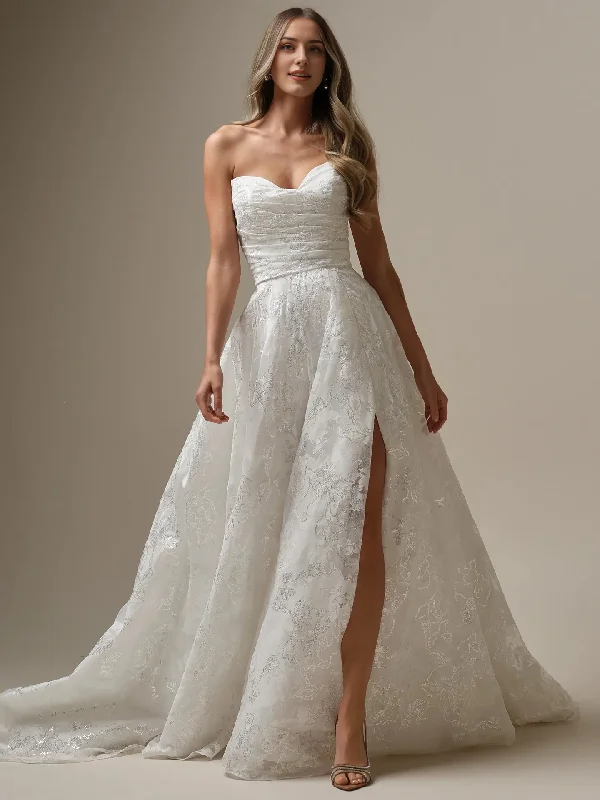 Wedding Dress A-Line Strapless Sweetheart Neckline Sleeveless Bridal Gown Formal Wear Dress