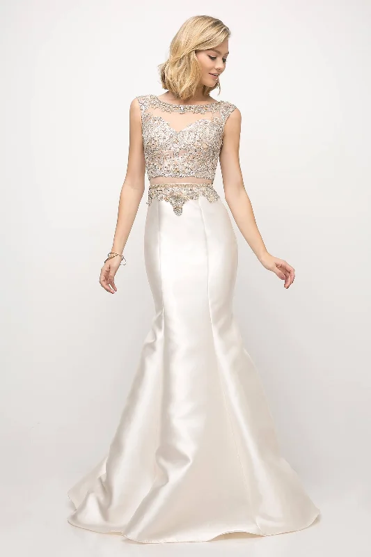 Cinderella Divine CD8990 Prom Long Cap Sleeve Mermaid Evening Dress