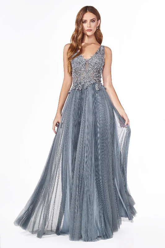 Cinderella Divine CJ536 Prom Sleeveless Long Formal Pleated Evening Dress