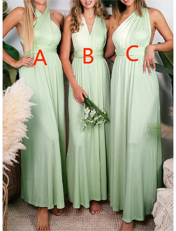 Sheath / Column Bridesmaid Dress Halter Sleeveless Convertible Ankle Length Spandex with Pleats / Solid Color