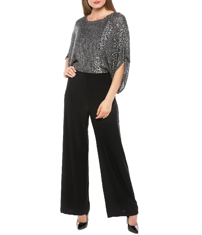 Marina  Sequin Dolman Sleeve Split Jumpsuit