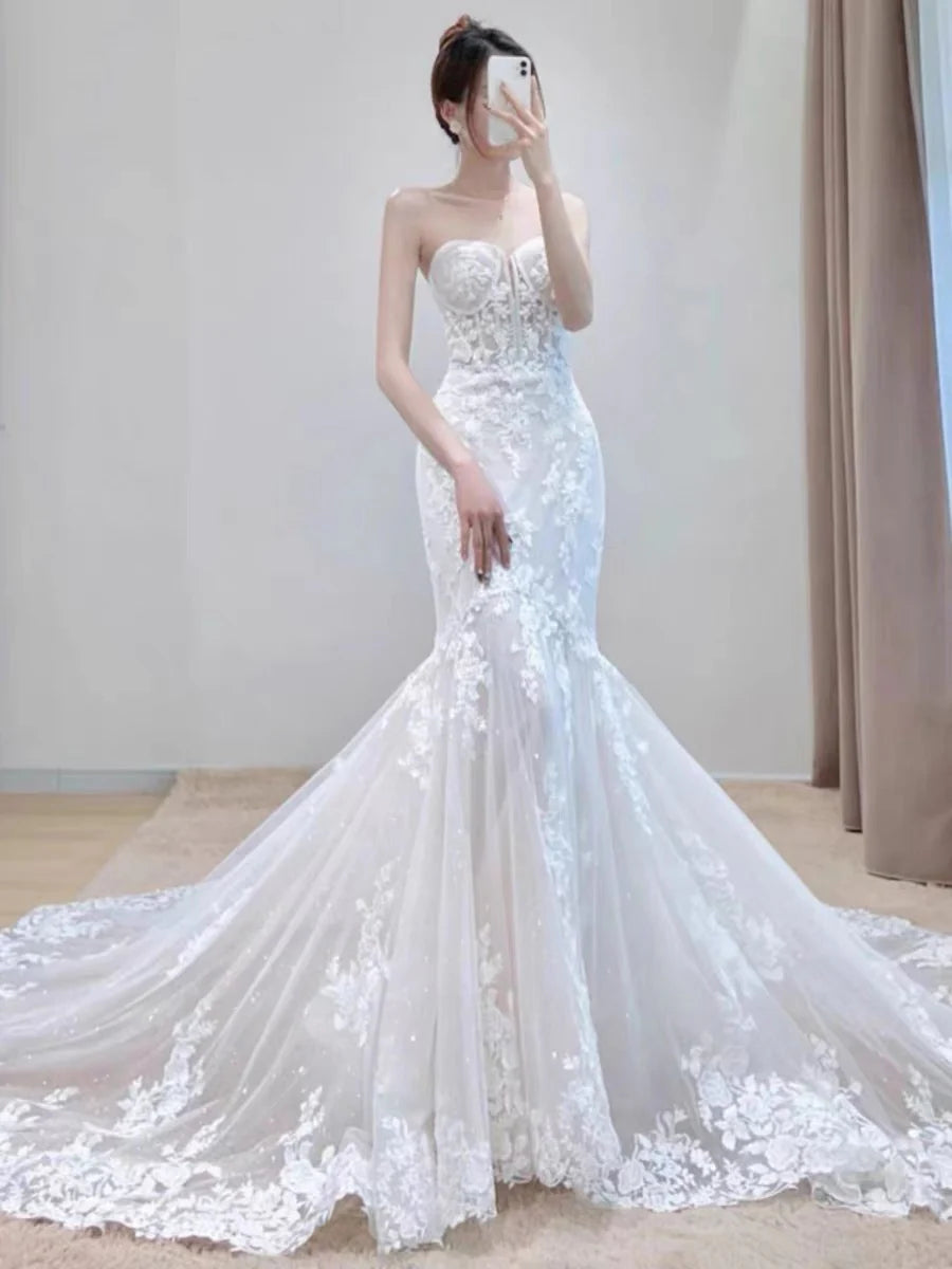 Wedding Dress Strapless Lace Mermaid Cultivate oneself Luxury Formal Dresses