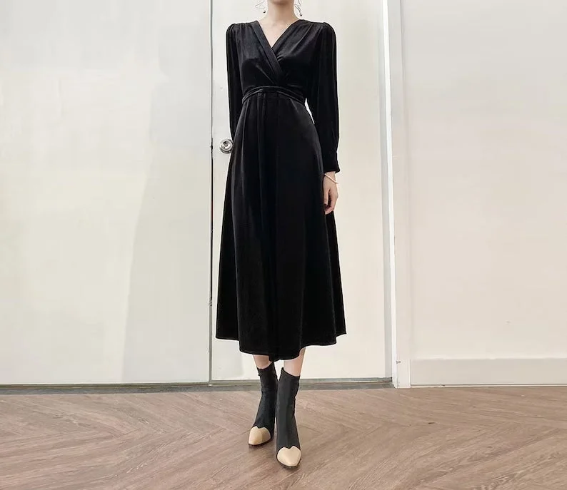 Formal Winter Long Wrap Long Sleeves Velvet Dress V Neck Bridesmaid Dress