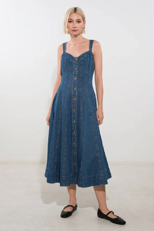 FEEL THE BEAT DENIM MIDI DRESS