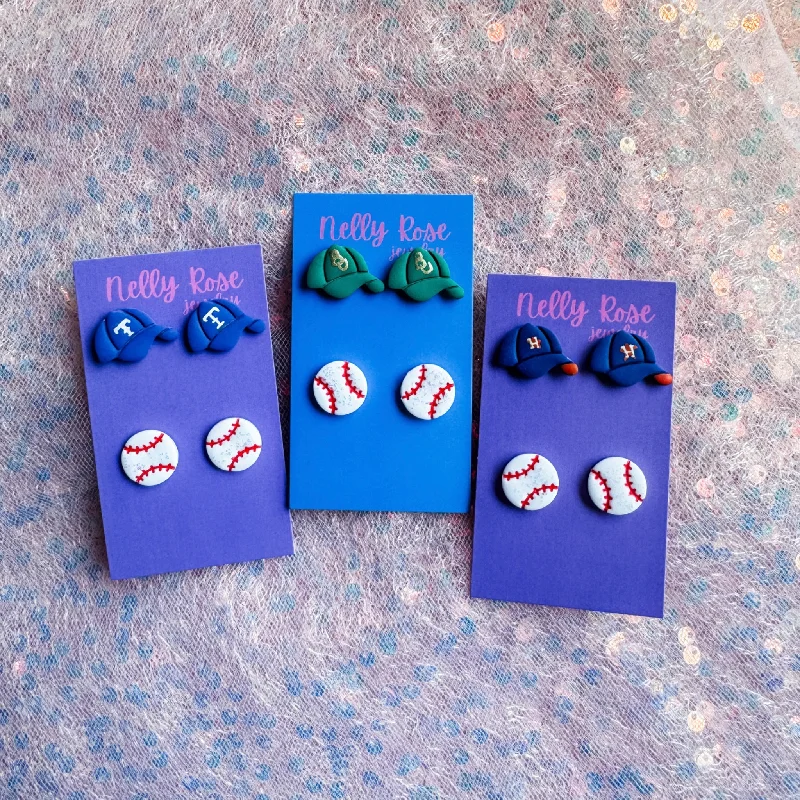 Baseball and Cap Clay Stud Earrings