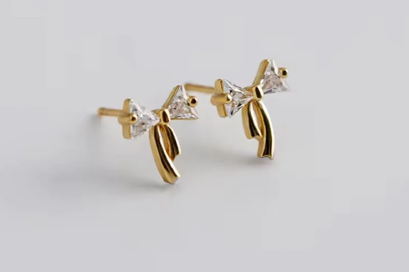 Cz Gold Bow Studs