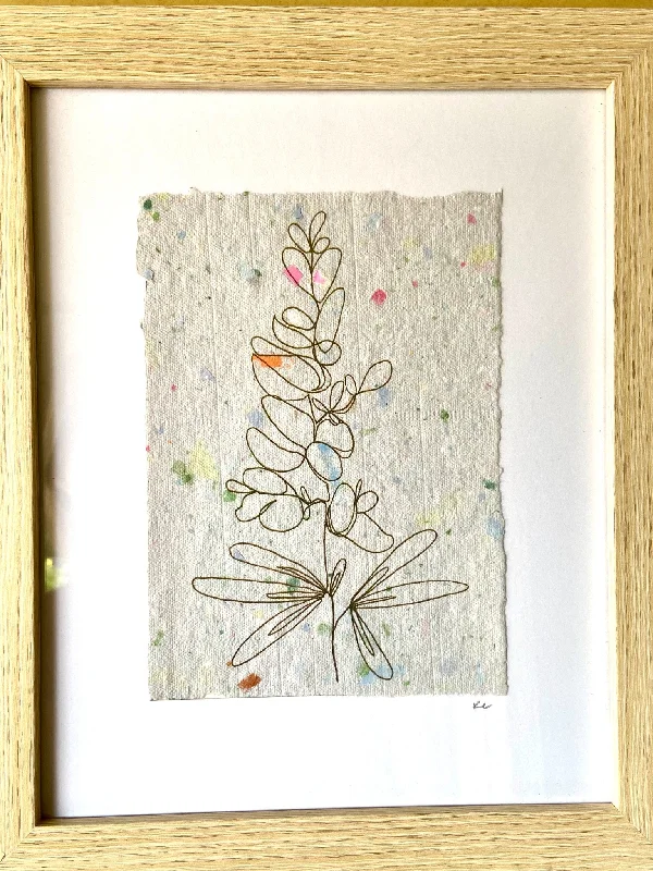 Framed Bluebonnet Line Drawing on Handmade Paper