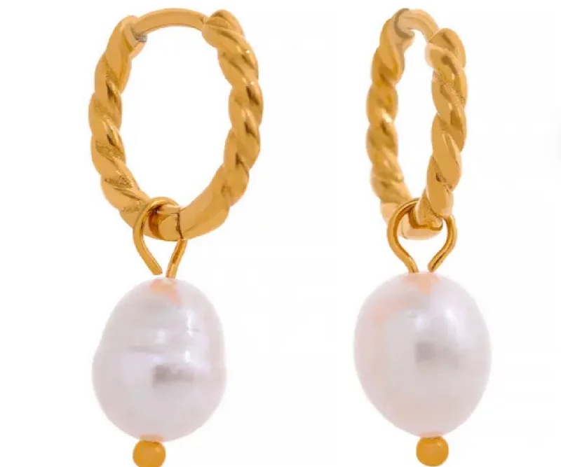 Pearl Twist Huggie Hoops