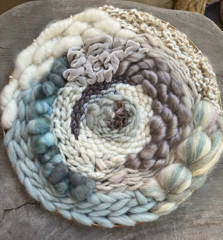 Silvery Warmth in A Fluffy Hoop Weaving