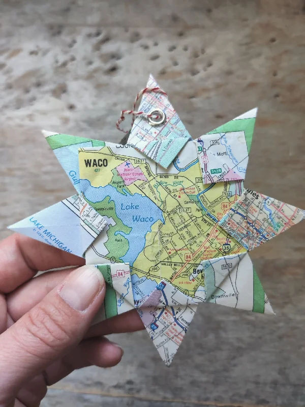 Upcycle Origami Map Ornament Waco