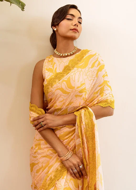 Yellow Floral Ready to Wear Saree