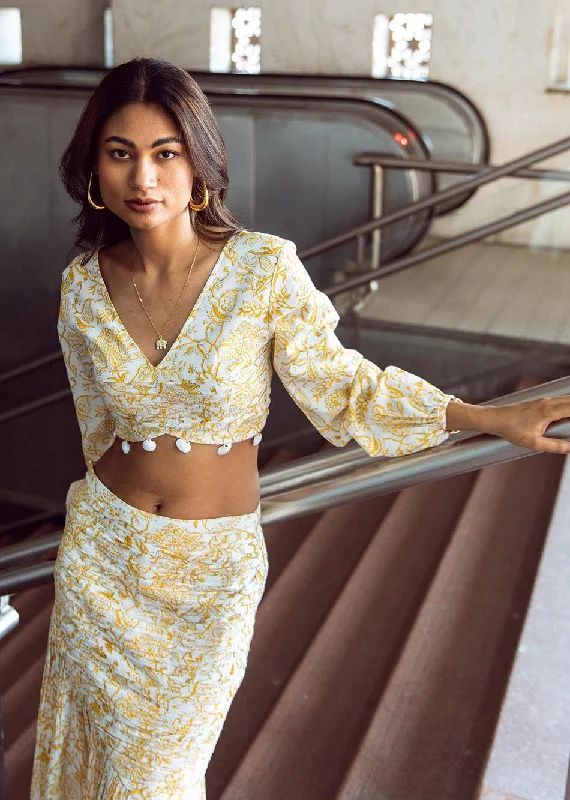 Yellow Printed Skirt & Top Set