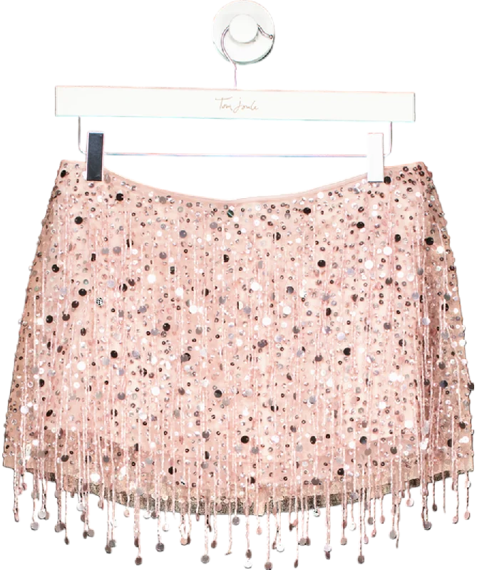 Asta Resort Pink Yasmin Hand Beaded Mini Skirt UK XS