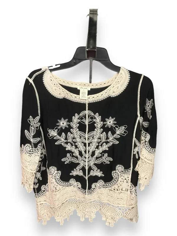 Blouse 3/4 Sleeve By Ultra Pink In Black & Cream, Size: M