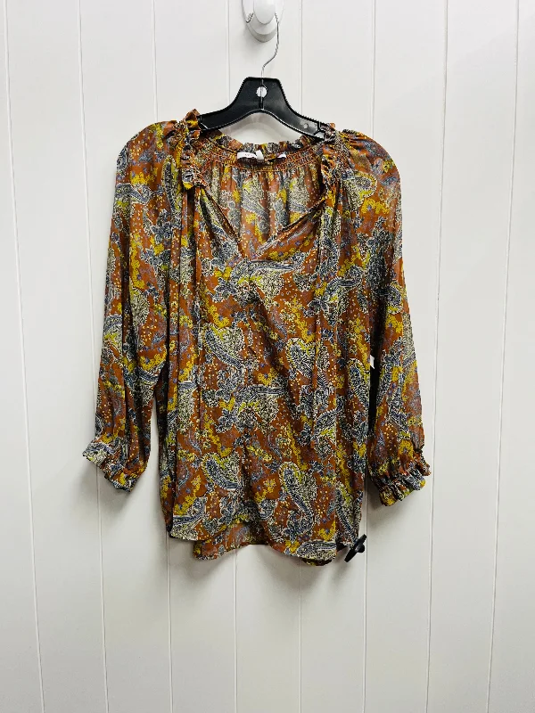 Blouse Long Sleeve By Collective Concepts In Brown & Yellow, Size: M