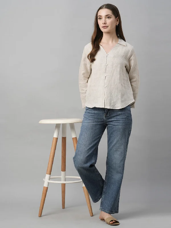 Women's Natural Linen Regular Fit Blouse