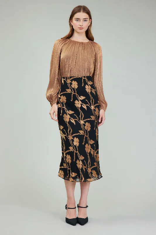 Gold Floral Midi Skirt