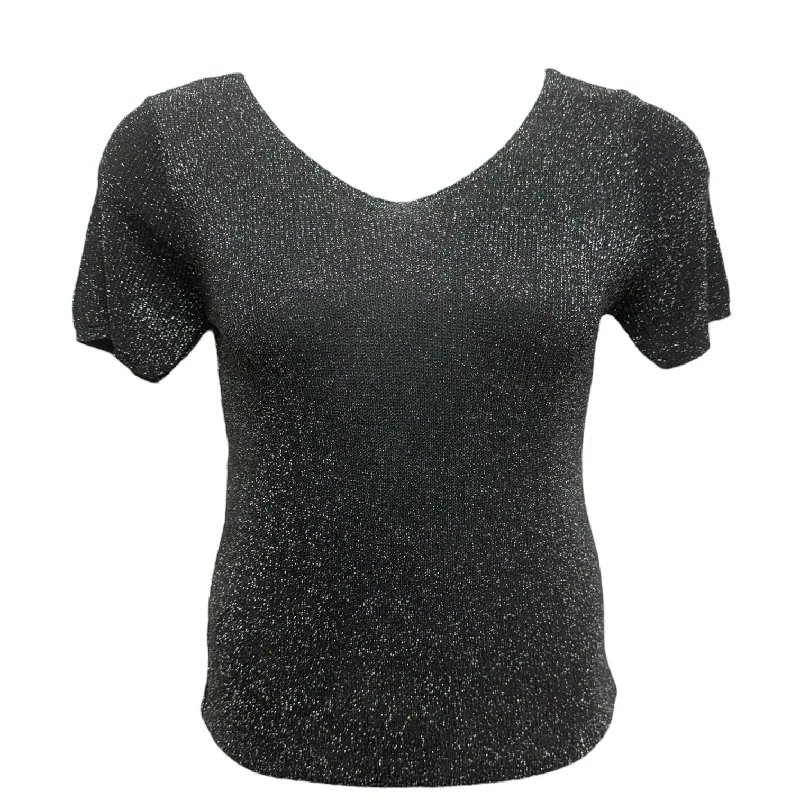 Shimmer V Neck Sweater By Deep Pink In Metallic Black, Size: M