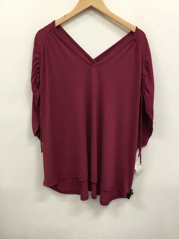 Top Short Sleeve By Massini In Maroon, Size: 3x