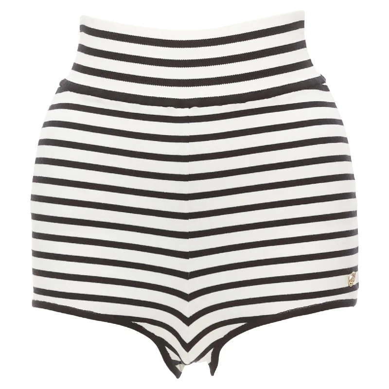 Chanel Striped Cotton Gold CC Charm High Waisted Shorts