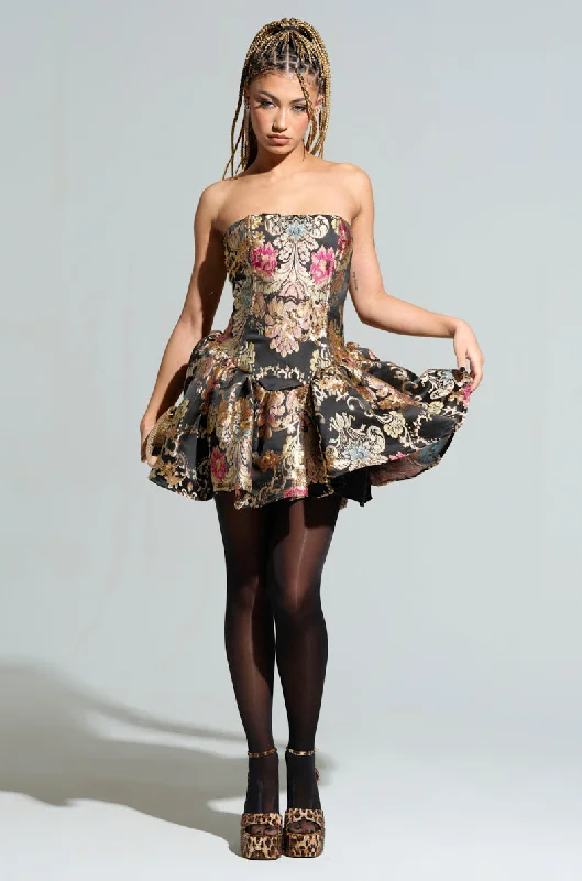 PURE ROYALTY BROCADE MINI DRESS