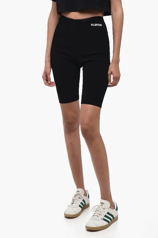 Valentino Stretch Fabric Biker Shorts with Embroidered Logo