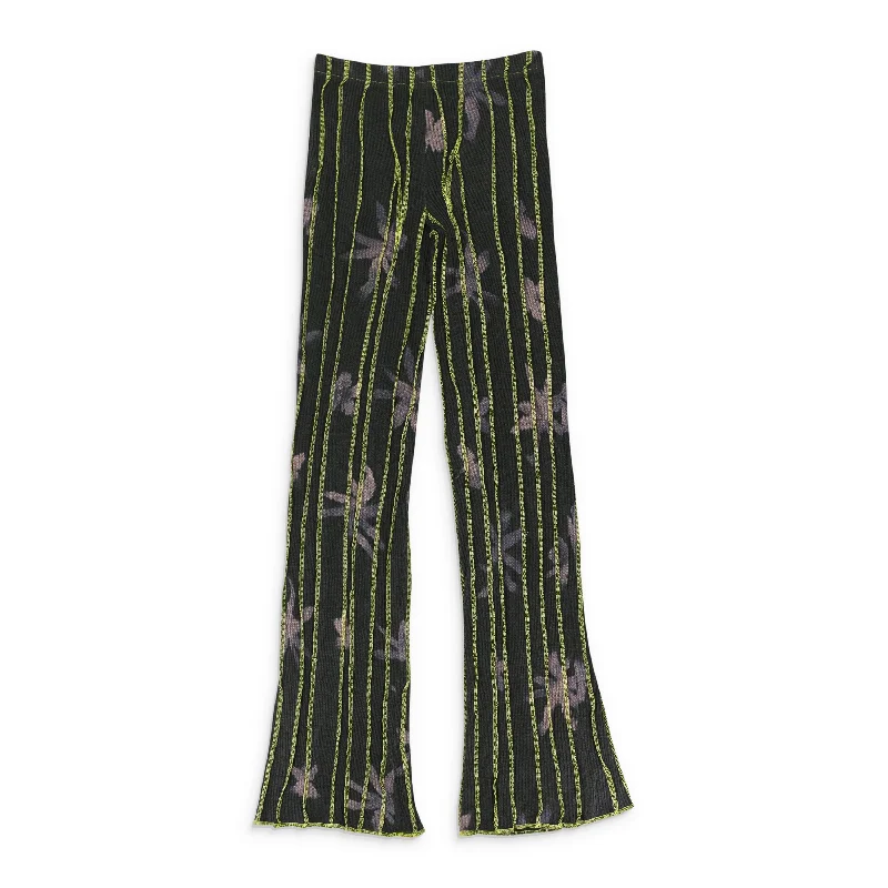 ANENOME PRINT 3D STRIPE BLACK GREEN STRAIGHT PANTS