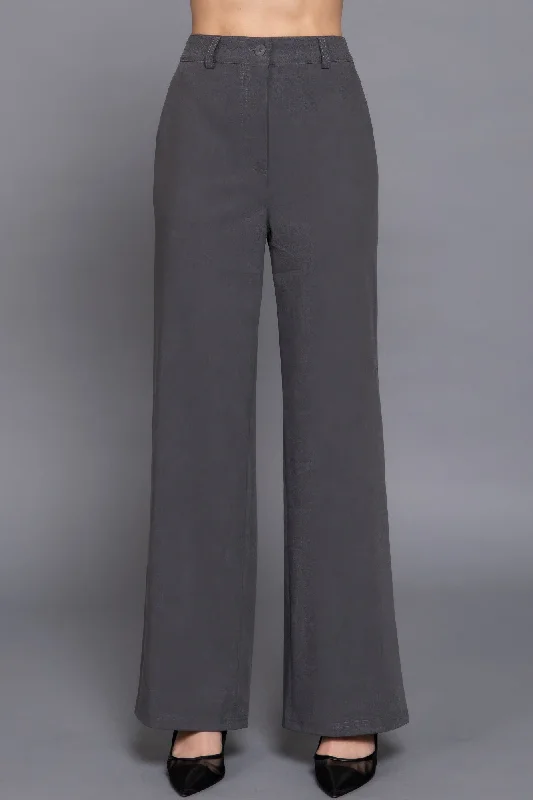 Back elastic straight woven long pants