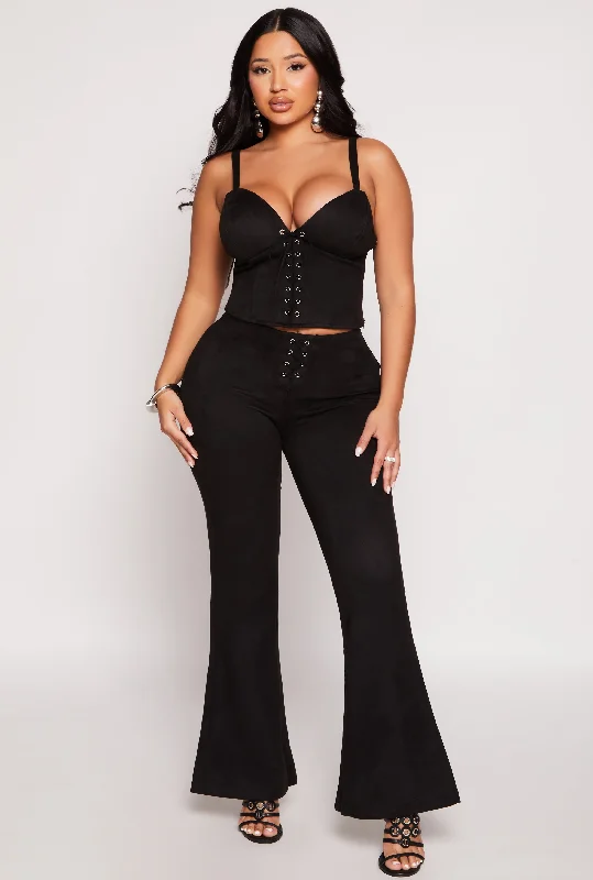 Faux Suede Lace Up Dress Pants