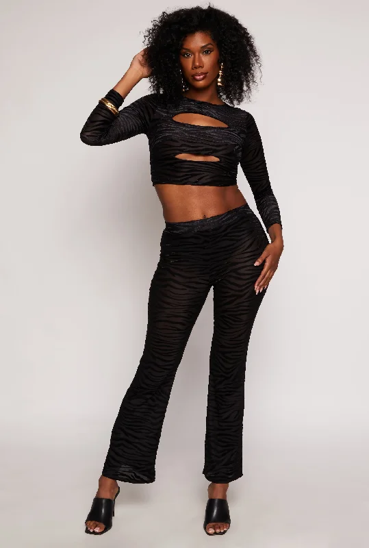 Velvet Burnout Zebra Print Mesh Pants