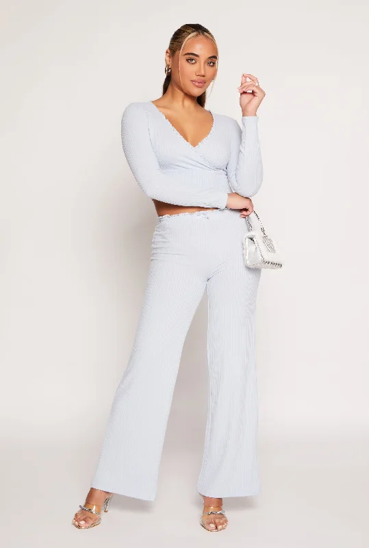 Almost Famous Lace Trim Wide Leg Pants