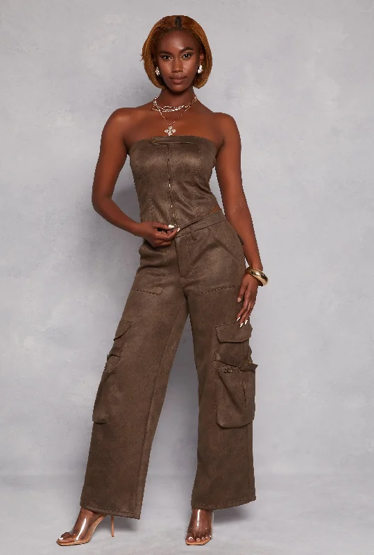 Faux Suede Cargo Pants