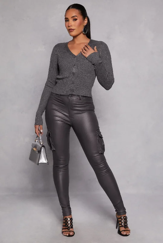 Faux Leather Skinny Leg Cargo Pants