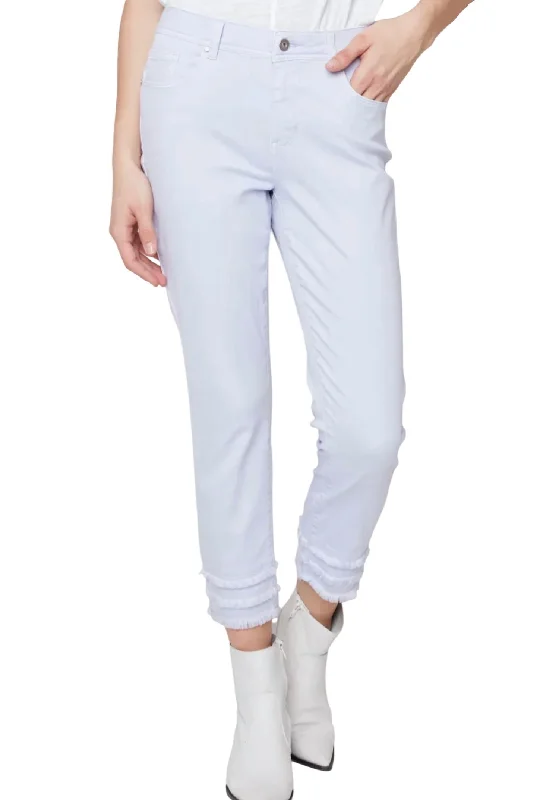 Frayed Hem Cropped Twill Pant In Lilac