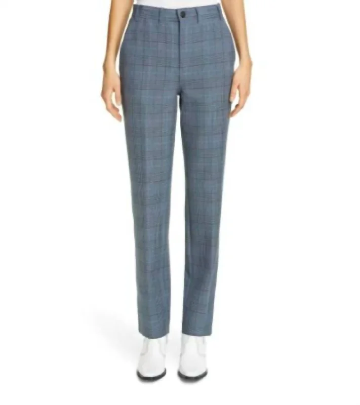 Plaid Suiting High Rise Straight Leg Trousers In Blue