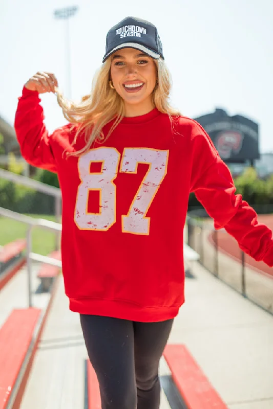 87 Red Oversized Graphic Sweatshirt