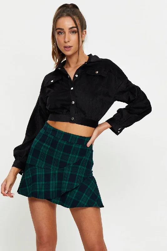 Black Crop Button Front Shirt