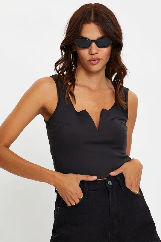 Black Deep V Crop Top