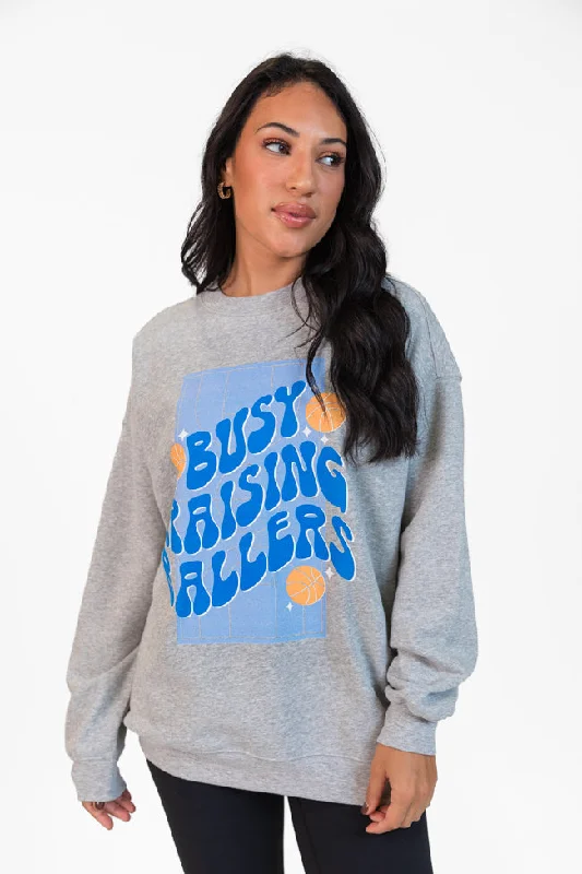 Busy Raising Ballers Light Grey Oversized Graphic Sweatshirt