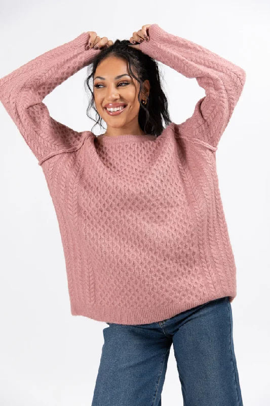 Cable Knit Cuddles Mauve Oversized Crew Neck Sweater Amber Massey X Pink Lily SALE