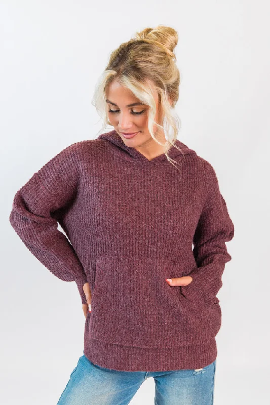 Found Your Love Wine Oversized Waffle Hooded Sweater SALE