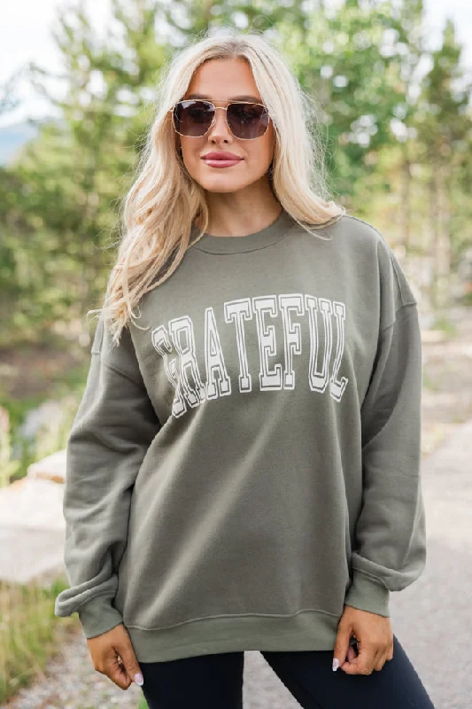 Grateful Olive Oversized Graphic Sweatshirt