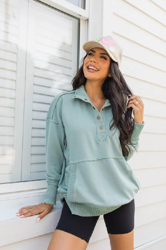 Just Go With It Olive Oversized Henley Pullover