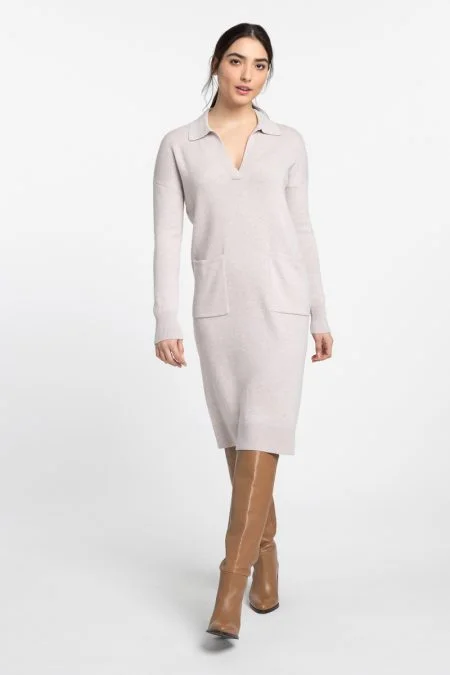 Kinross Cashmere Split Neck Polo Dress