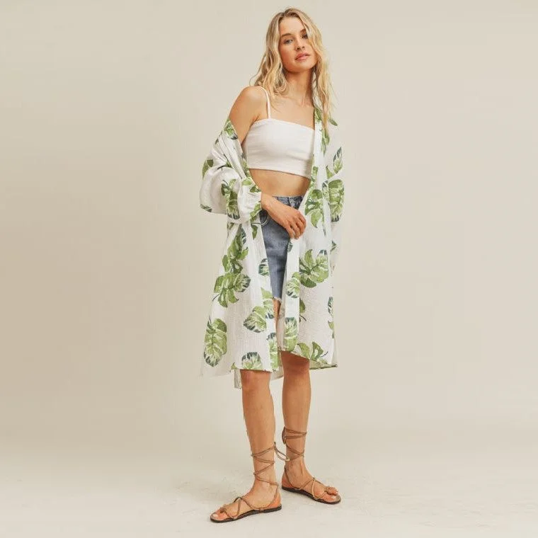 Long Sleeve Printed Kimono (Leaf)