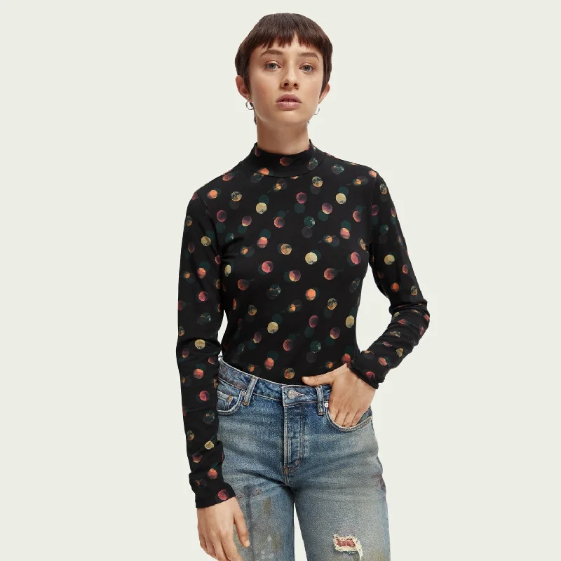 Long Sleeve Printed Slim Fit Turtleneck T-Shirt (Planets)